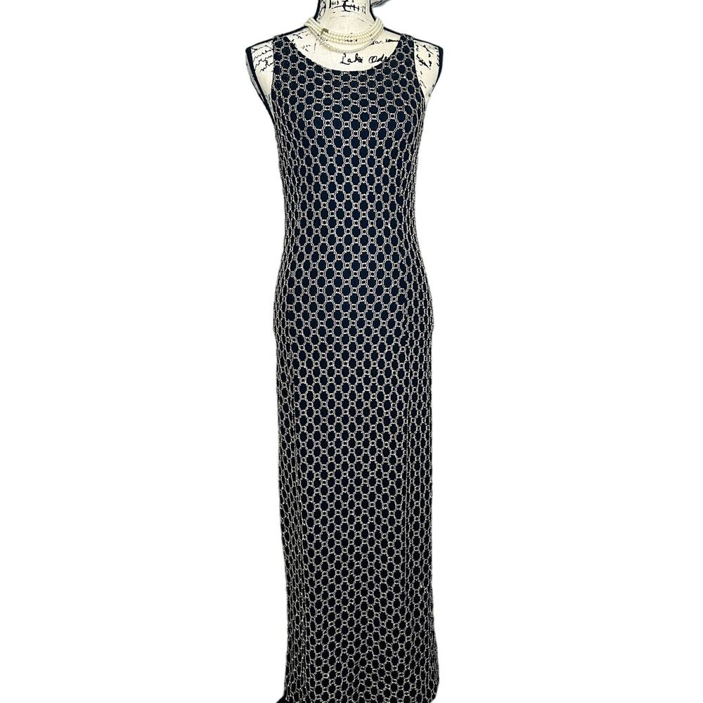 Vintage Maxi Dress Black Beaded Embroidered Sleeveless Slit 80s 90s Gothic - Picture 2 of 12